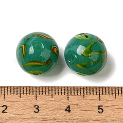 手作りランプワークビーズ  模造ヒスイビーズ  ラウンド  ティール  14mm  穴：2mm&nbsp;LAMP-C016-04D-11