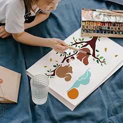 プラスチック再利用可能な描画絵画ステンシル テンプレート  ファブリック タイル 床 家具 木材の塗装用  長方形  リス模様  297x210mm&nbsp;DIY-WH0202-298