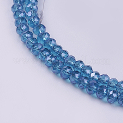 電気メッキガラスビーズセット  パール光沢メッキ  多面カット  ロンデル  ブルー  3~3.5x2~2.5mm  穴：0.8mm  約135~140個/連  14.6インチ（37cm）&nbsp;X-GLAA-F077-PL02