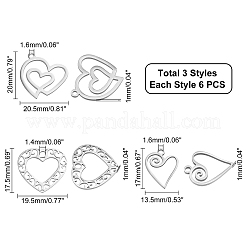 18個3スタイル201ステンレススチールペンダント  ハート  ステンレス鋼色  17~20.5x13.5~20x1mm  穴：1.4~1.6mm  6個/スタイル&nbsp;STAS-DC0007-47