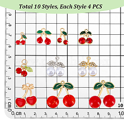 40個 10スタイル 合金レッドエナメル＆合金ラインストーンペンダント  さくらんぼのチャーム  ミックスカラー  10.5~27x6~23.5x2~11.5mm  穴：1.6~2.5mm  4個/スタイル&nbsp;FIND-PH0060-34