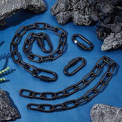 304ステンレススチールペーパークリップチェーン2個  留め金付き  ハンダ付け  電気泳動黒  705mm&nbsp;CHS-WH0003-01EB