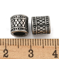 レトロ 304 ステンレススチール ヨーロピアンビーズ  大穴ビーズ  菱形模様を持つ列  アンティークシルバー  7x7.5mm  穴：4.5mm&nbsp;STAS-B071-03AS
