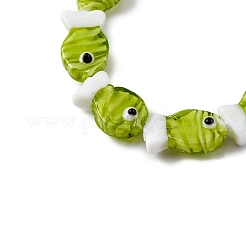 手作りランプワークビーズ連売り  魚  芝生の緑  20~21x12~12.5x7.5~10.5mm  穴：1.2mm  約20個/連  16.26インチ（41.3cm）&nbsp;LAMP-G154-07O