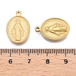 イオンプレーティング（IP）304ステンレスペンダント  セイントチャーム付きオーバル  宗教  18KGP本金メッキ  19x13x2.5mm  穴：1.4mm&nbsp;STAS-T064-39G