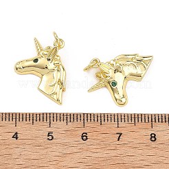 真鍮の舗装キュービックジルコニアペンダント  ユニコーンチャーム  18KGP本金メッキ  20.5x17x4.5mm  丸カン：5x1ミリ  3mm内径&nbsp;KK-B177-07G