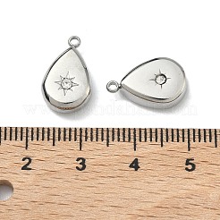 304ステンレススチールクリスタルラインストーンティアドロップチャーム  ステンレス鋼色  15x9.5x4.5mm  穴：1.4mm&nbsp;X-STAS-L022-354P