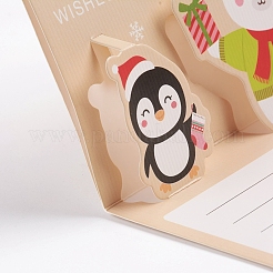クリスマスポップアップグリーティングカードと封筒セット  面白いユニークな3dホリデーポストカード  クリスマスの贈り物  クマとペンギンの柄  桃パフ  8.5x10.5x0.01cm  81x10x0.04cm&nbsp;DIY-G028-D08