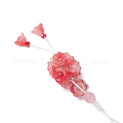 ガラスのペンダントの飾り  編組ナイロン糸で  花  レッド  144mm&nbsp;HJEW-TA00321-02