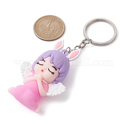 2 個 2 スタイルのエンジェルシェイプ PVC ペンダントキーホルダー  アイアン製キーリング  ピンク  11.2~12.05cm  1個/スタイル&nbsp;KEYC-JKC00685