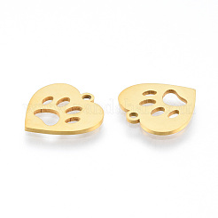 ステンレススチールチャーム201個  レーザーカットペンダント  犬の足のプリントと心臓  18KGP本金メッキ  15x15x1mm  穴：1.5mm&nbsp;STAS-N090-LA993-2