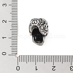 304ステンレススチールヨーロピアンビーズ  大穴ビーズ  スカル  アンティークシルバー  15.5x10.5x12.5mm  穴：6mm&nbsp;STAS-I205-02AS