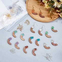 クルミ材の木製ダングルイヤリングのDIYキット  16個入り8色アークレジン＆ウォールナットウッドペンダント  真鍮のピアスフックと丸カン  ミックスカラー  28x14x3mm  穴：2mm  2個/カラー&nbsp;DIY-OC0006-65