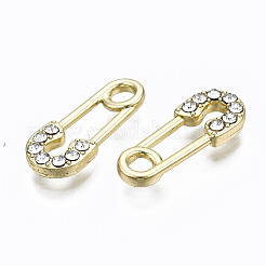 合金クリスタルラインストーンペンダント  安全ピン  カドミウムフリー＆鉛フリー  ライトゴールド  16.5x7x2.5mm  穴：2.5mm&nbsp;PALLOY-T067-193LG-RS