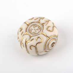 フラットラウンドメッキアクリルビーズ  ゴールドライン入り  ベージュ  17x9.5mm  穴：2mm  約250個/500g&nbsp;PACR-Q102-106A