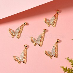5個真鍮マイクロパヴェクリアキュービックジルコニアペンダント  丸カン付き  長持ちメッキ  蝶  18KGP本金メッキ  26x19x3mm  穴：5x3mm&nbsp;ZIRC-SZ0001-65