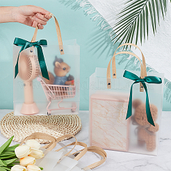 透明なつや消しPVCプラスチックギフトトートバッグ（緑のリボン付き）  結婚式の誕生日のベビーシャワーのため  リサイクルバッグ  長方形  長方形  24x22x10.1cm&nbsp;LS-ABAG-WH0048-68A