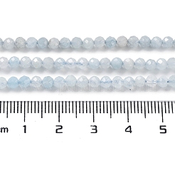 天然石アクアマリンビーズ連売り  多面カット  ラウンド  3mm  穴：0.6mm  約115個/連  15.35インチ（39cm）&nbsp;G-J400-E18-01