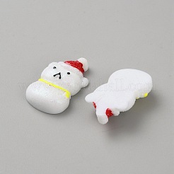 クリスマス不透明樹脂デコデンカボション  キラキラパウダーをつけた雪だるま  レッド  27.5x18x7mm&nbsp;DIY-WH0430-833B