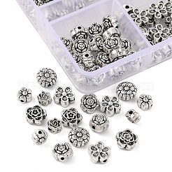 120スタイルのチベットスタイルの合金フラワービーズ6個。  アンティークシルバー  4.5~7.5x3~4mm  穴：1~1.5mm  20個/スタイル&nbsp;TIBE-YW0001-26