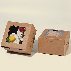 厚紙のギフトボックス  プラスチック窓付き  正方形  砂茶色  10.3x10.6x6.3cm&nbsp;CON-WH20006-006B