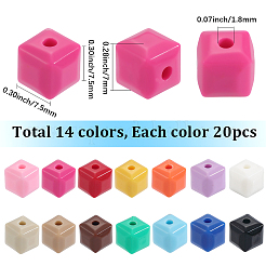 280 個 14 色不透明アクリルビーズ  キューブ  多面カット  ミックスカラー  7.5x7.5x7mm  穴：1.8mm  20個/カラー&nbsp;MACR-SC0001-99