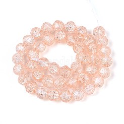 透明クラックルガラスビーズ連売り  ラウンド  多面カット  ライトサーモン  9.5~10mm  穴：1.2~1.4mm  約43個/連  14.96~15.16インチ（38~38.5cm）&nbsp;GLAA-N053-10mm-09
