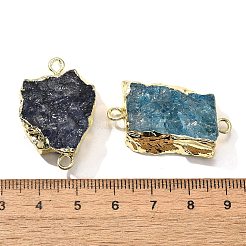 生の粗い天然染色水晶リンクコネクタチャーム  真鍮パーツ  ナゲット  ライトゴールド  ミックスカラー  30.5~37.5x15~25x7.5~13mm  穴：2.5mm&nbsp;G-K189-04LG