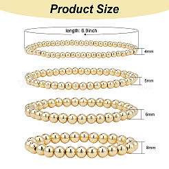女性用 4サイズ 真鍮ラウンドビーズストレッチブレスレットセット 4個  ゴールドカラー  ワイド：5~8mm  内径：2インチ（5cm）〜2-1/8インチ（5.4cm）  1個/スタイル&nbsp;BJEW-AN0001-07