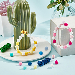 DIYビーズ編みブレスレット作りキット  食品グレードのシリコンラウンドビーズを含む  ナイロン糸  PVC プラスチック スター & ハート コード ロック  ミックスカラー  ビーズ：78個/箱&nbsp;DIY-PH0009-17