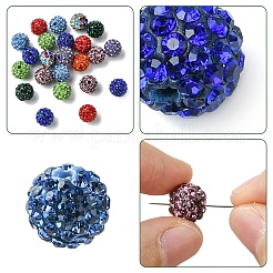 30個の舗装ディスコボールビーズ  樹脂粘土ラインストーンビーズ  ラウンド  シャム  pp13（1.9~2mm）  6列ラインストーン  10mm  穴：1.5mm&nbsp;RB-YW0001-14O