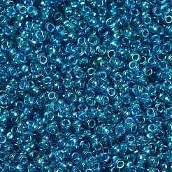 MIYUKIラウンドロカイユビーズ  日本製シードビーズ  （rr3537)ファンシーライニングティールブルー  15/0  1.5mm  穴：0.7mm  約27777個/50g&nbsp;SEED-X0056-RR3537