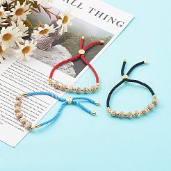 天然月と星 Xingyue 菩提ビーズ ナイロン コード スライド ブレスレット  真鍮のビーズで  ミックスカラー  内径：5/8~3インチ（1.6~7.6cm）&nbsp;BJEW-JB06338