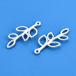 合金のチベット風チャーム  カドミウムフリー＆鉛フリー  葉  銀  33x16x2.5mm  穴：2mm  約611個/1000g&nbsp;TIBE-A17913-S-RS