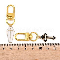 4本合金エナメルペンダントデコレーション  合金回転式ナスカン付き  棺と十字架  ミックスカラー  60mm&nbsp;HJEW-JM03677