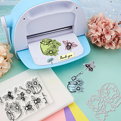 PVCプラスチッククリアスタンプ1個  1pc炭素鋼カッティングダイステンシル付き  DIYスクラップブッキング用  装飾的なフォトアルバム  カード作り  ミツバチ  スタンプ：160x110x3mm  ステンシル：137x106x0.8 mm&nbsp;DIY-GL0004-72