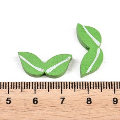 スプレー塗装された天然木ビーズ80個  印刷  葉  ライムグリーン  9x21x4.5mm  穴：1.8mm&nbsp;WOOD-YW0001-38