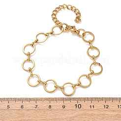 304ステンレススチール製ラウンドリングリンクチェーンブレスレット（女性用）  ゴールドカラー  6.42インチ（16.3cm）&nbsp;BJEW-F536-02G