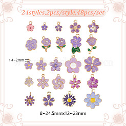 48個24スタイルアロイエナメルチャーム  花  プラム  8~24.5x12~23x1~4mm  穴：1.4~2mm  2個/スタイル&nbsp;ENAM-DR0001-09