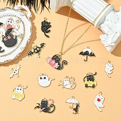 40個20スタイルのハロウィンテーマ亜鉛合金エナメルペンダント  猫のチャーム  混合図形  15.5~33.5x13~34x1~1.5mm  穴：1.6~2.2mm  2個/スタイル&nbsp;ENAM-CJ0006-67