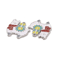 クリスマステーマラックメッキ合金エナメルペンダント  ギフトチャーム付きアルパカ  プラチナ  26x22.5x1.5mm  穴：1.8mm&nbsp;PALLOY-O109-34P