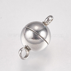 変色しにくい304ステンレススチールのループ付きマグネット留め具  ステンレス鋼色  12x6mm  穴：1.6mm&nbsp;X-STAS-G173-05P-6mm