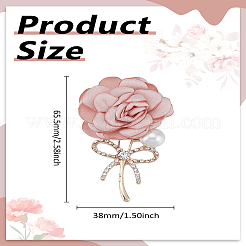 ローズ合金布ラペルピン1個  バックパック用模造真珠付き服  ピンク  65.5x38mm&nbsp;JEWB-LP0010-16