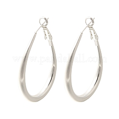 女性のための真鍮のフープピアス  ティアドロップ  銀  46x6mm&nbsp;LS-EJEW-A121-22S