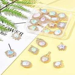 20スタイルの合金ガラスペンダント10個  ラインストーン付き  カドミウムフリー＆鉛フリー  ミックスカラー  20~25x15.5~22.5x5~6.5mm  穴：1.6~2mm  2個/スタイル&nbsp;FIND-FS0003-50