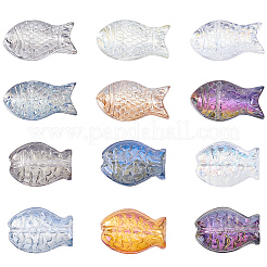 72 個 12 スタイル電気メッキガラスビーズ  ABカラーメッキ＆レインボーメッキ  魚  ミックスカラー  10~15x8~10x5~6mm  穴：0.8~1mm  6個/スタイル&nbsp;EGLA-PA0001-24