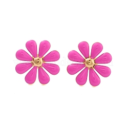 304ステンレススチールエナメルスタッドピアス  花  ゴールドカラー  カメリア  18x18mm&nbsp;LS-EJEW-S226-03G-01