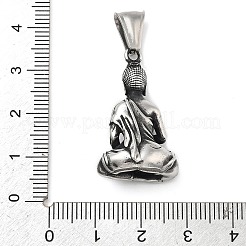 304ステンレスペンダント  仏のチャーム  アンティークシルバー  30.5x18.5x11.5mm  穴：8.5x3.5mm&nbsp;STAS-V008-07AS