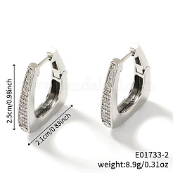 レトロな光沢のある真鍮のクリアキュービックジルコニア台形フープピアス  銀  25x21mm&nbsp;LY2718-2