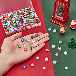 220個11スタイル手作りポリマークレイビーズ  クリスマスのスタイル  スノーフレークとフラットラウンド  ミックスカラー  9~22x4.5~9mm  穴：1.5~1.6mm  20個/スタイル&nbsp;CLAY-SC0001-84